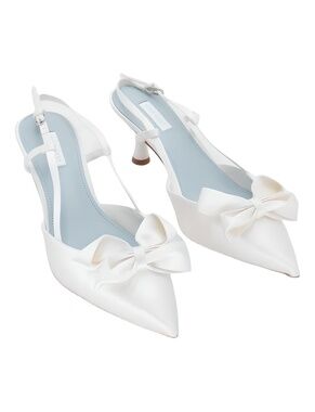 Nine West Raska Bridal White Satin Bow Pointed Toe Kitten Heel Size 9